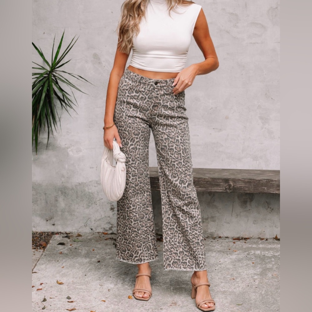 White Crop Top and Leopard Print Pants